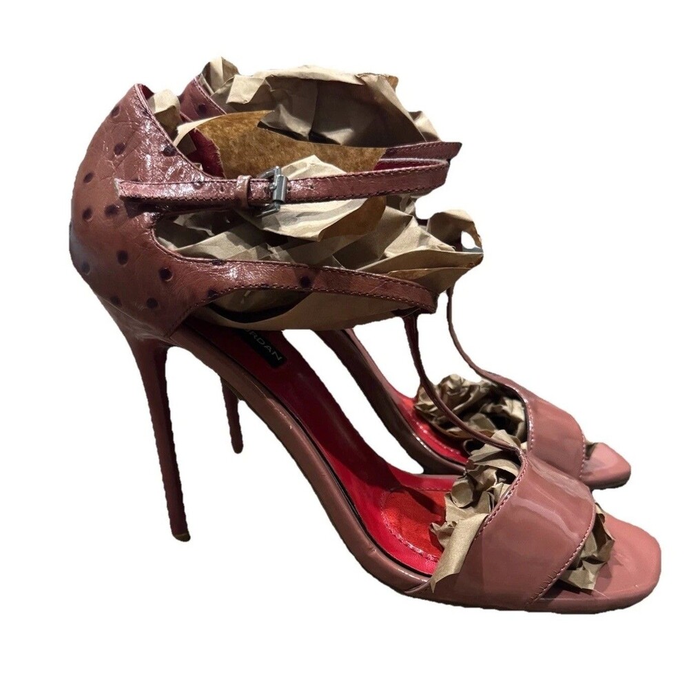 Charles Jourdan Pink Strappy Stiletto Heels Size 10M Ostrich Embossed Leather